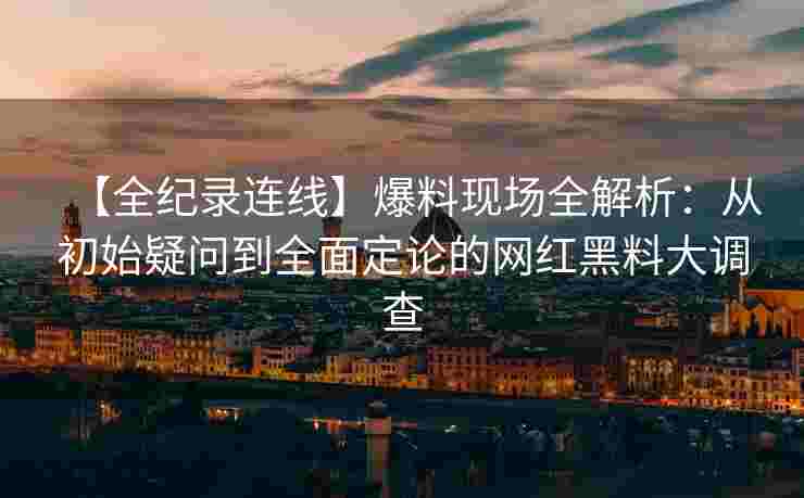 【全纪录连线】爆料现场全解析：从初始疑问到全面定论的网红黑料大调查